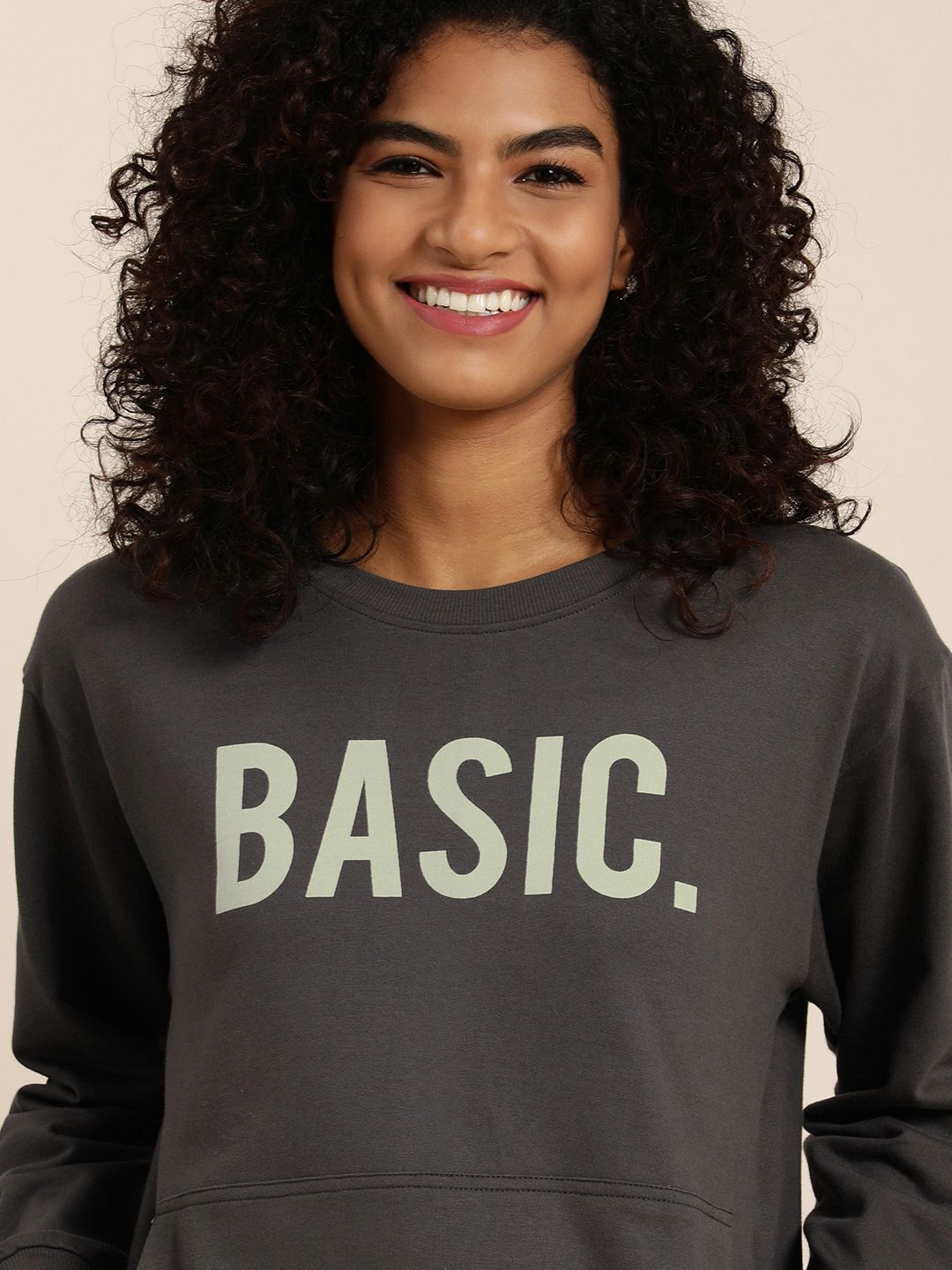 DILLINGER Women Grey Typographic Oversized Sweatshirt