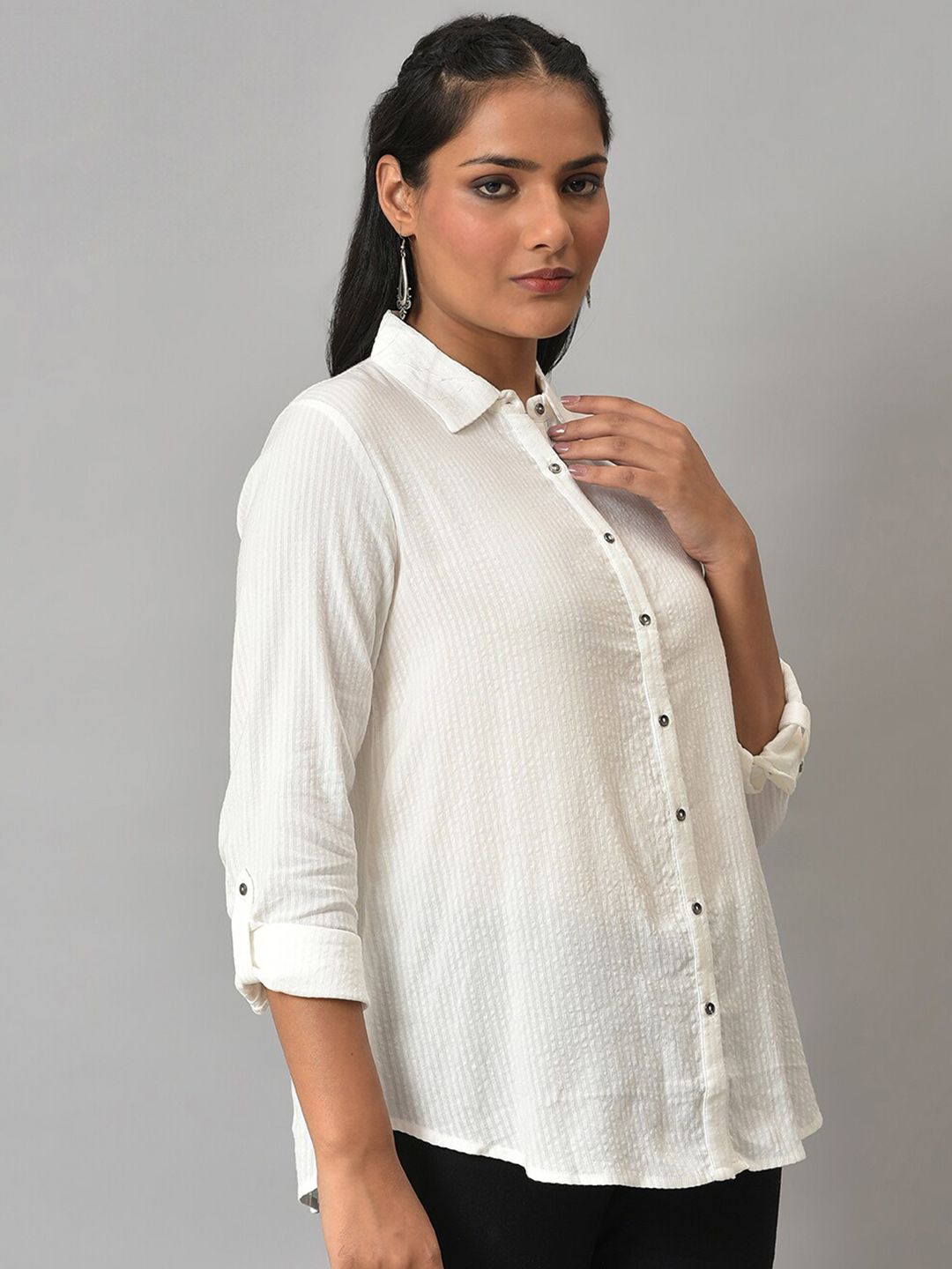 W Opaque Pure Cotton Striped Casual Shirt
