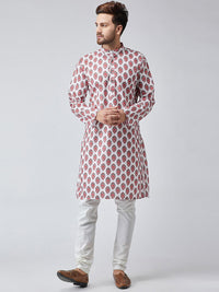 SOJANYA Men White & Red Printed Straight Kurta