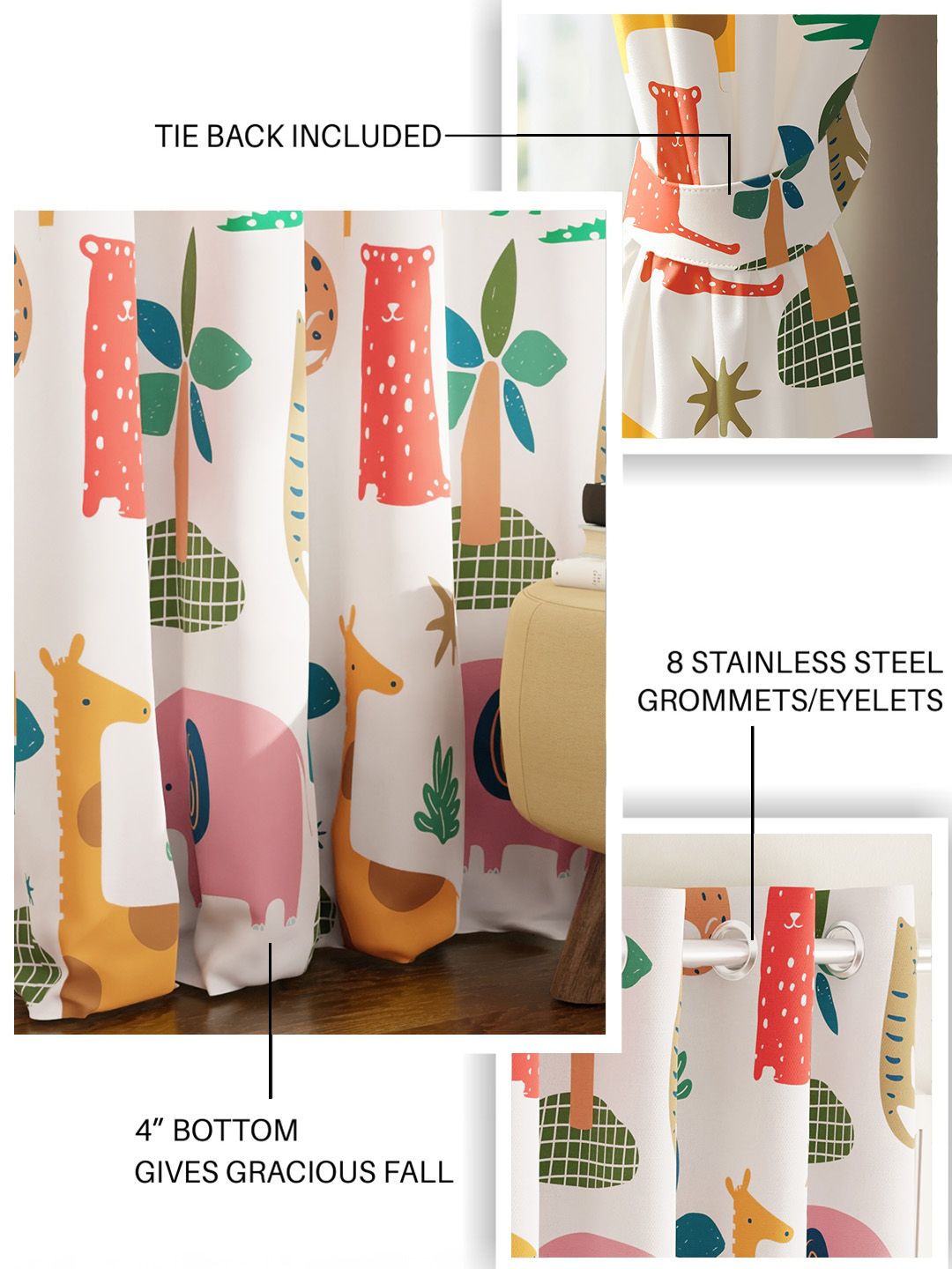 URBAN SPACE White & Yellow Printed Room Darkening Door Curtain