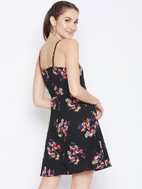 Berrylush Women Black & Red Floral Printed Fit and Flare Dress