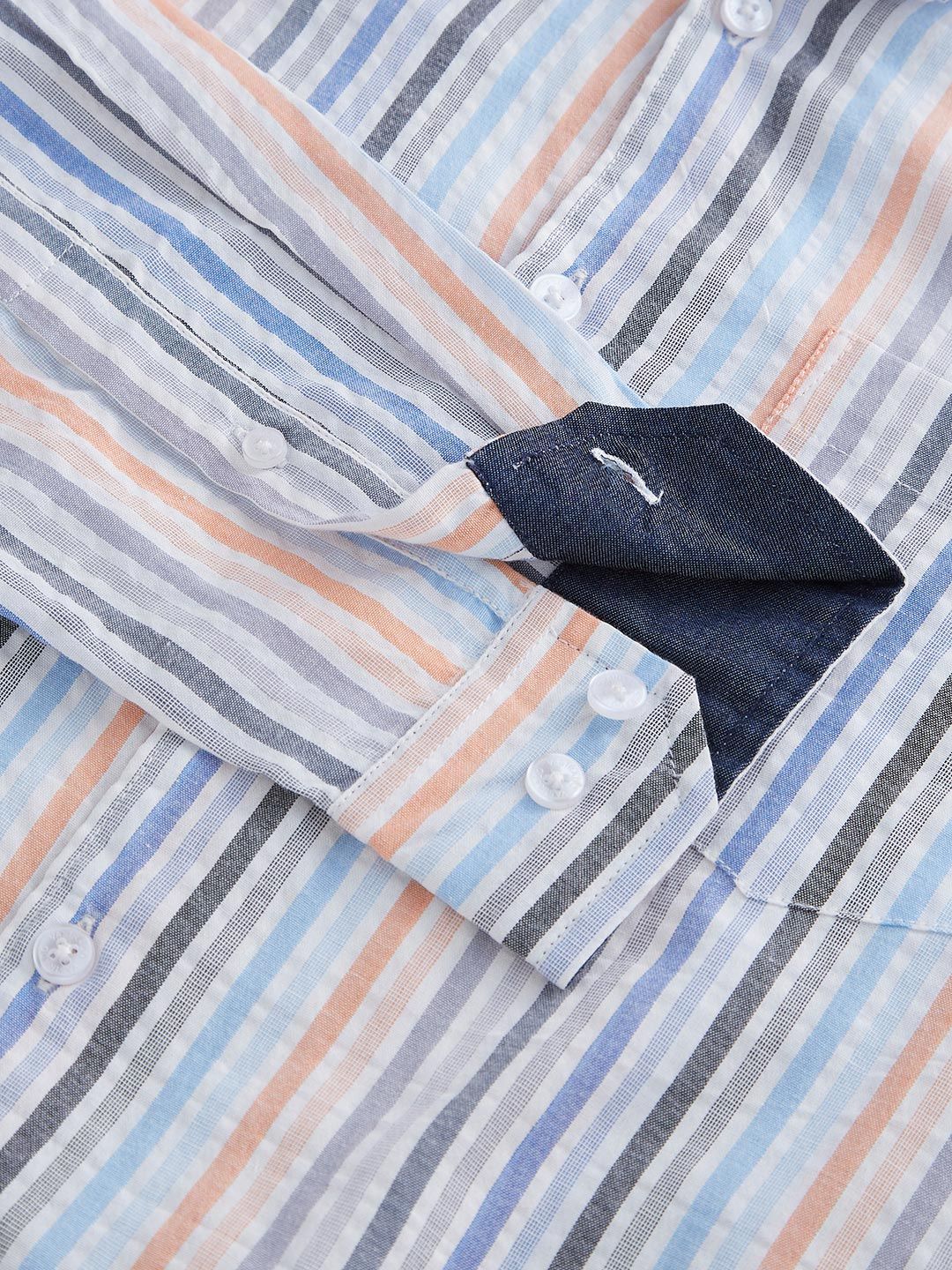 VASTRADO Men Classic Cutaway Collar Vertical Striped Cotton Slim Fit Casual Shirt