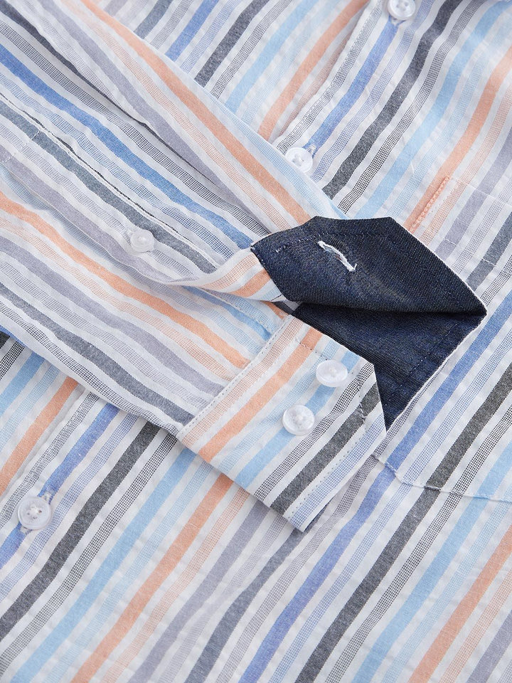 VASTRADO Men Classic Cutaway Collar Vertical Striped Cotton Slim Fit Casual Shirt