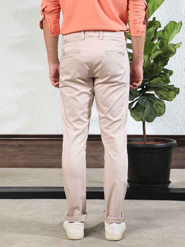 RARE RABBIT Men Shines Slim Fit Mid-Rise Cotton Formal Trouser