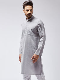 SOJANYA Men Grey Solid Straight Kurta