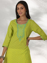 Libas Floral Printed Round Neck Thread WorkCotton Straight Kurta