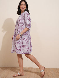 Vishudh Floral Printed Puff Sleeves A-Line Dress