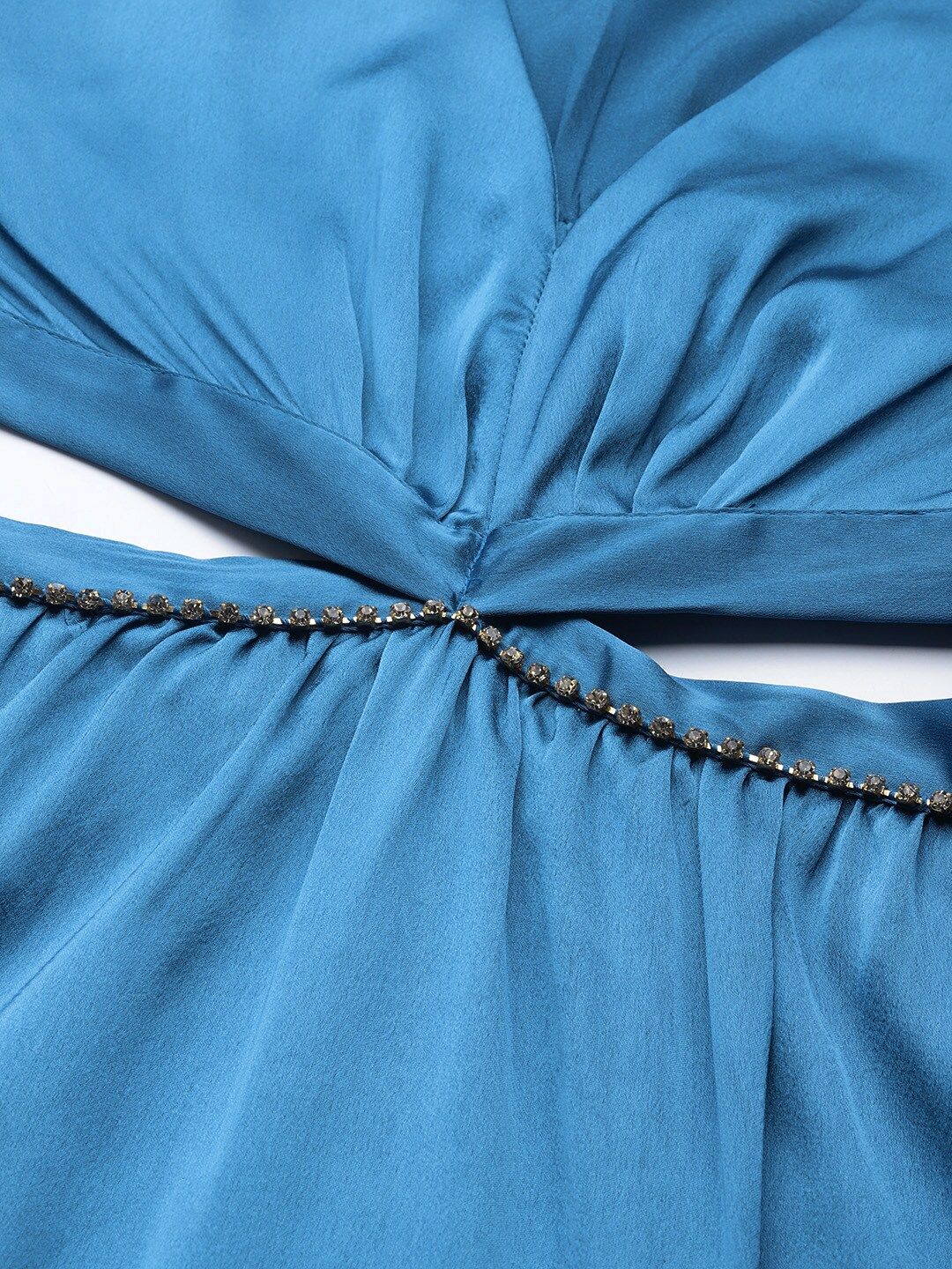 SASSAFRAS Women Blue Solid A-Line Midi Dress
