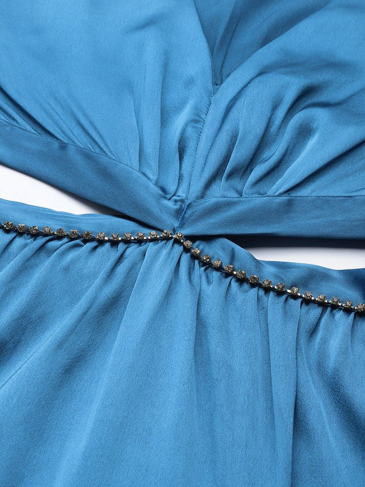 SASSAFRAS Women Blue Solid A-Line Midi Dress