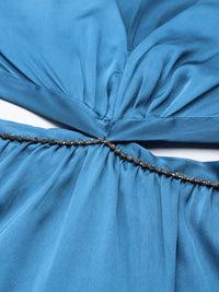 SASSAFRAS Women Blue Solid A-Line Midi Dress