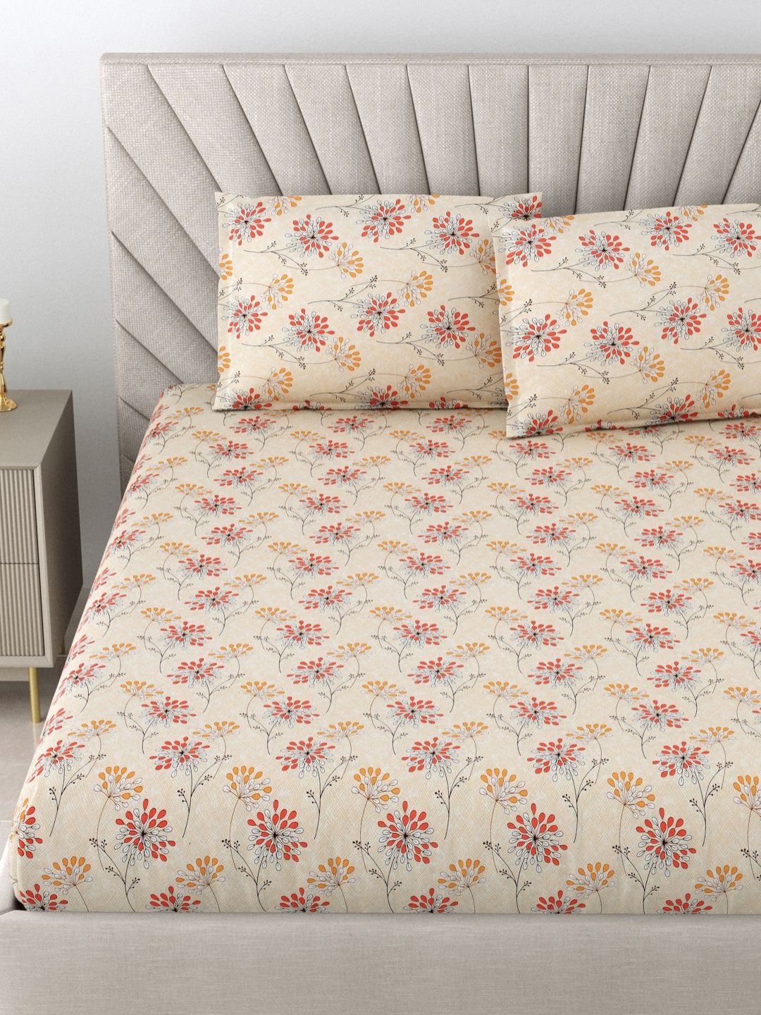 BOMBAY DYEING Epigram Mustard Printed Pure Cotton 120 TC Queen Bedsheet Set 2.24 X 2.54 m