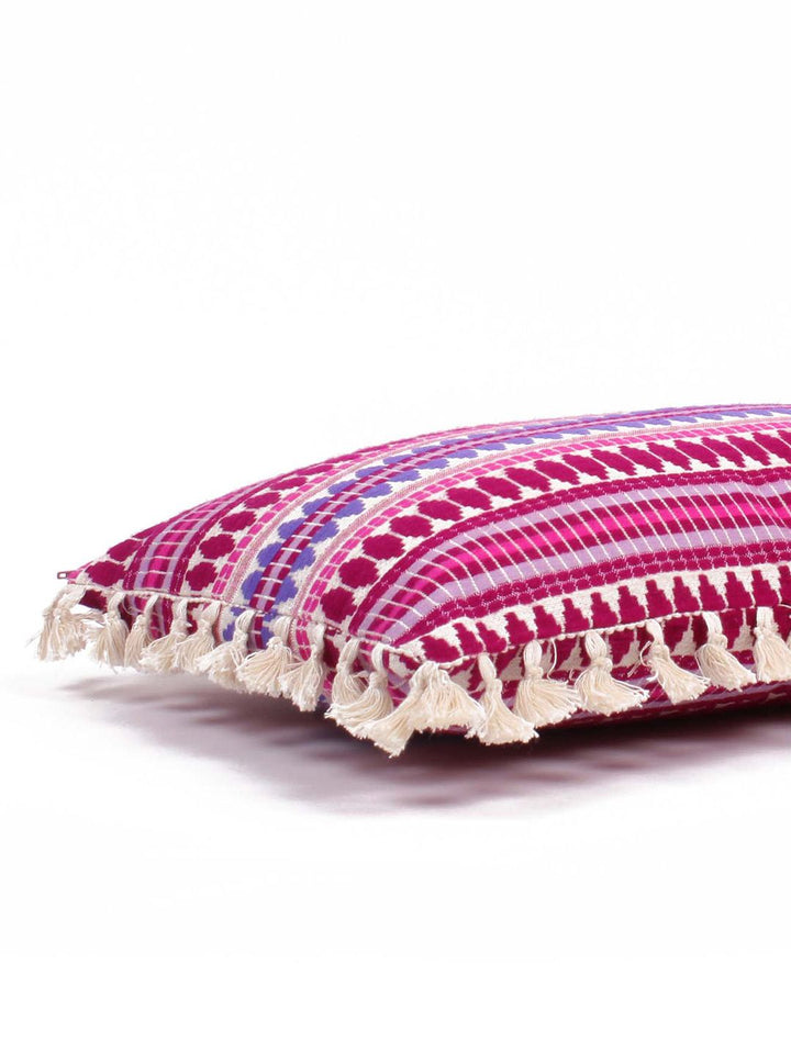 STITCHNEST Purple & White 2 Pieces Ethnic Motifs Woollen Square Cushion Covers