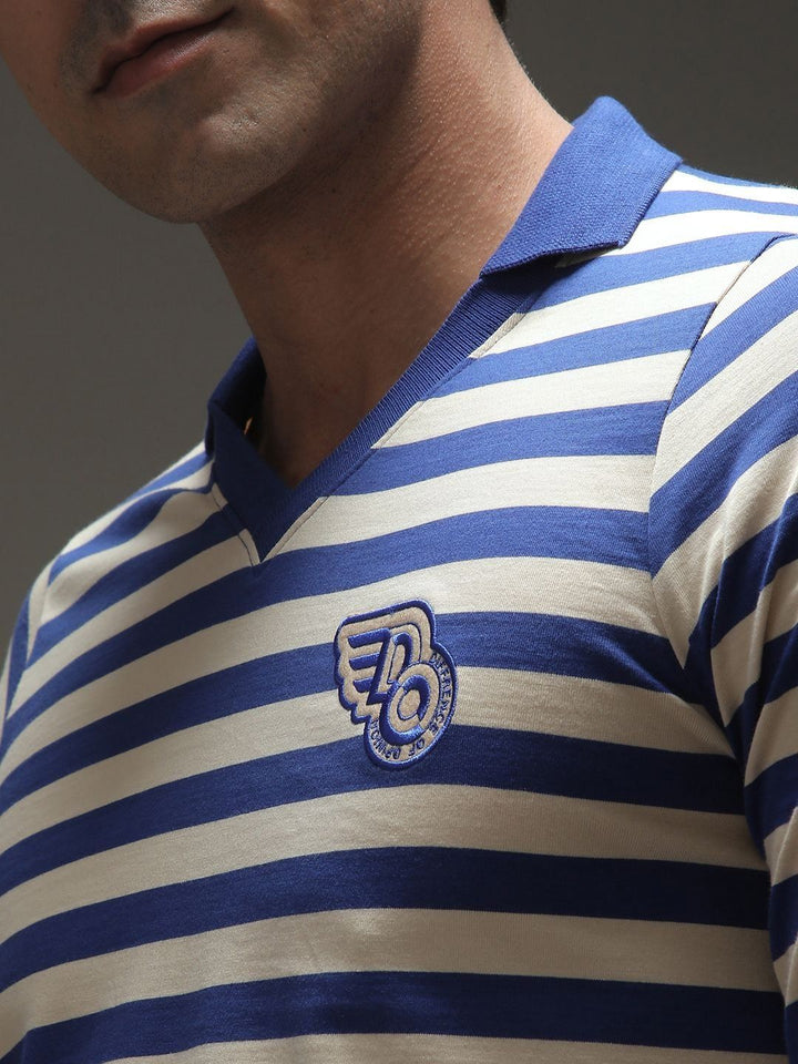 Difference of Opinion Men Striped Polo Collar Cotton T-shirt