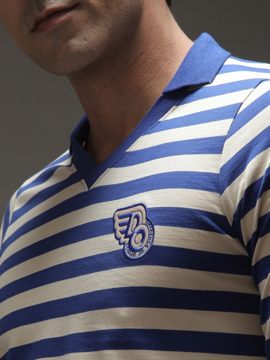 Difference of Opinion Men Striped Polo Collar Cotton T-shirt