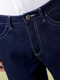 The Indian Garage Co Men Wide Leg Contrast Stitch Mid-Rise Cotton Cargo Jeans