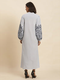 W Striped Embroidered Pure Cotton Shirt Style Maxi Dress