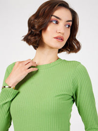 SASSAFRAS Green Ribbed Sheath Midi Dress