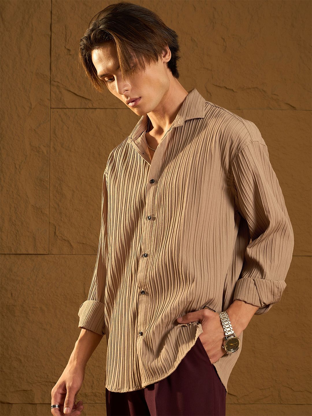 DENNISON Men Drop Shoulder Oversized Textured Shirt