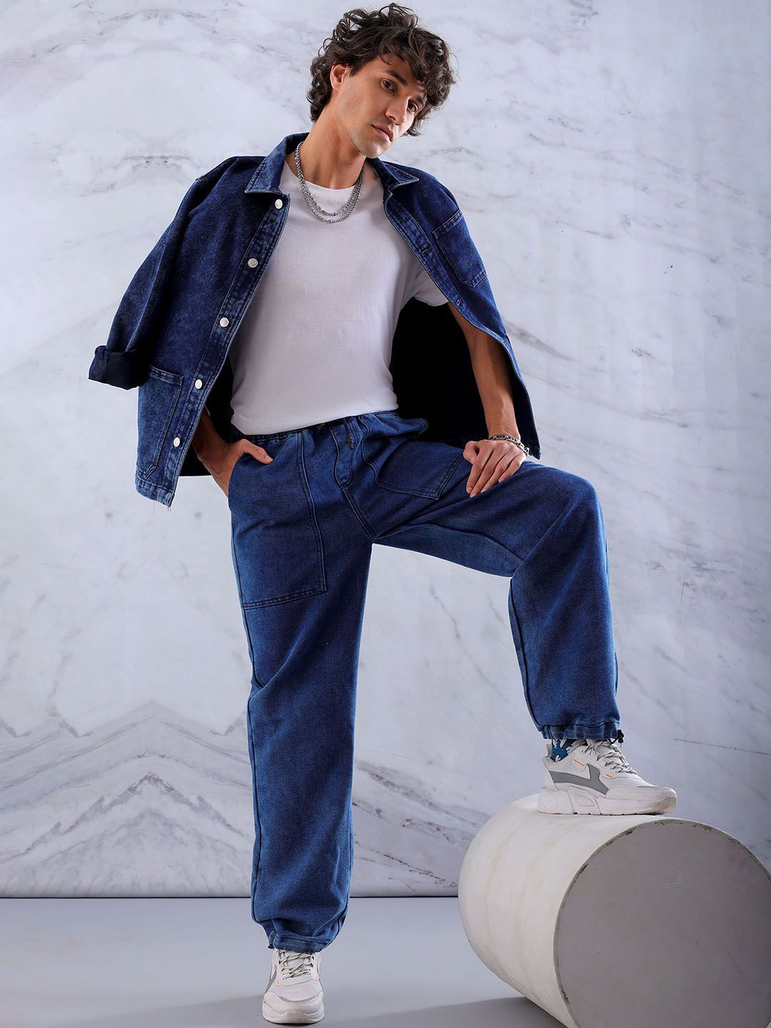 The Indian Garage Co Men Mid-Rise Relaxed Fit Drawstring Slash Knee Jeans