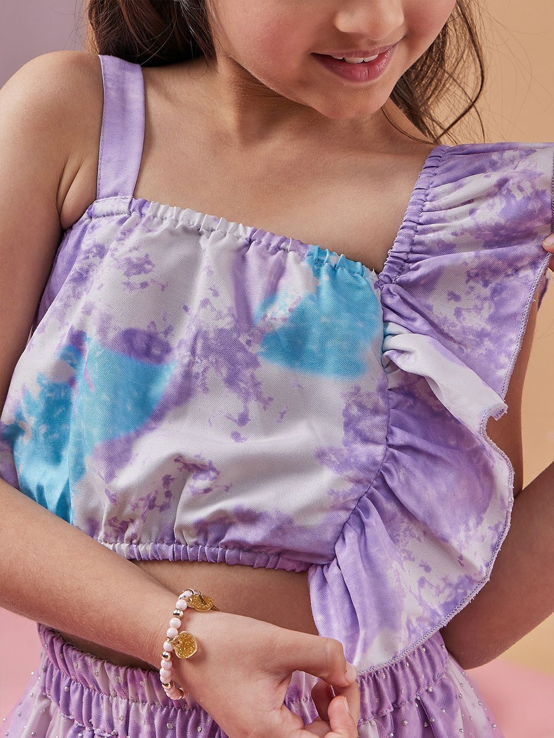 pspeaches Girls Shoulder Straps Printed Top With Skirt