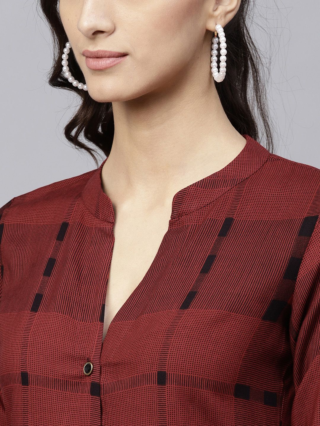Gerua By Libas Women Maroon  Black Checked A-Line Kurta