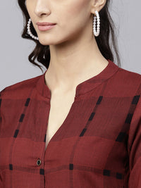 Gerua By Libas Women Maroon  Black Checked A-Line Kurta