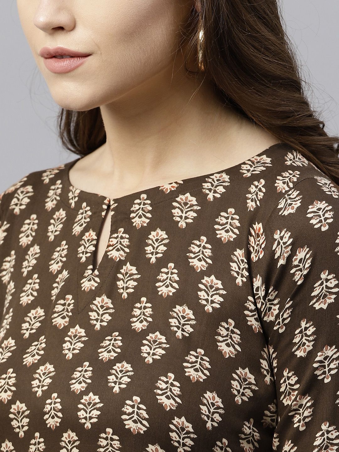 Gerua By Libas Women Coffee Brown  Beige Printed Straight Kurta