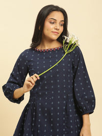 W Ethnic Motifs Printed Puff Sleeves Cotton Peplum Top