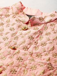 SOJANYA Men Grey & Peach-Coloured Kurta with Pyjamas & Embroidered Nehru Jacket
