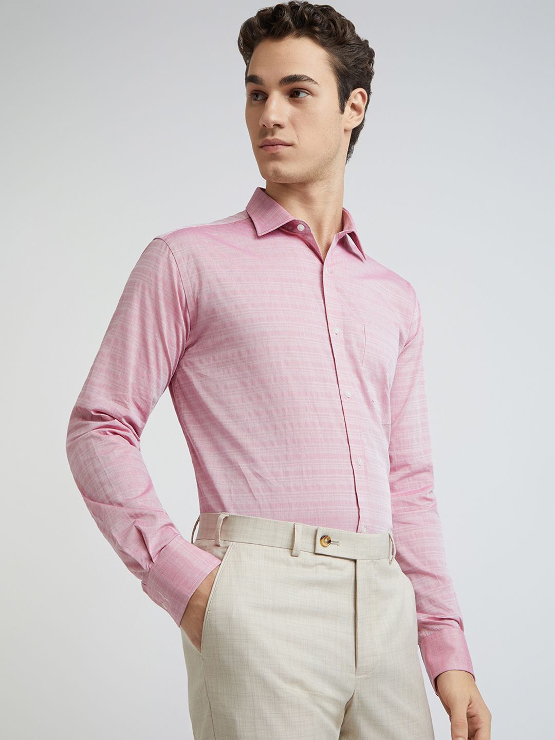 Park Avenue Pure Cotton Slim Fit Self Design Textured Formal Shirt