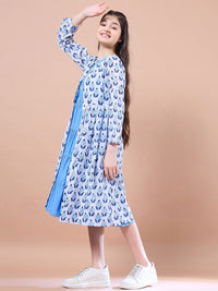 pspeaches Girls Floral Print Round Neck Sleeveless Tiered Midi Fit & Flared Cotton Dress