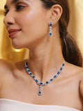 Rubans Rhodium-Plated Blue AD & Cubic Zirconia Studded Statement Jewelry Set