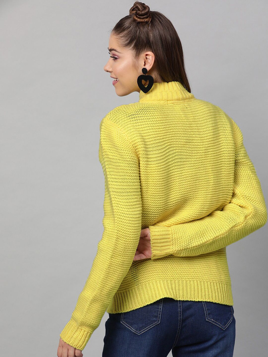 STREET 9 Women Yellow Self Design Pullover Sweater