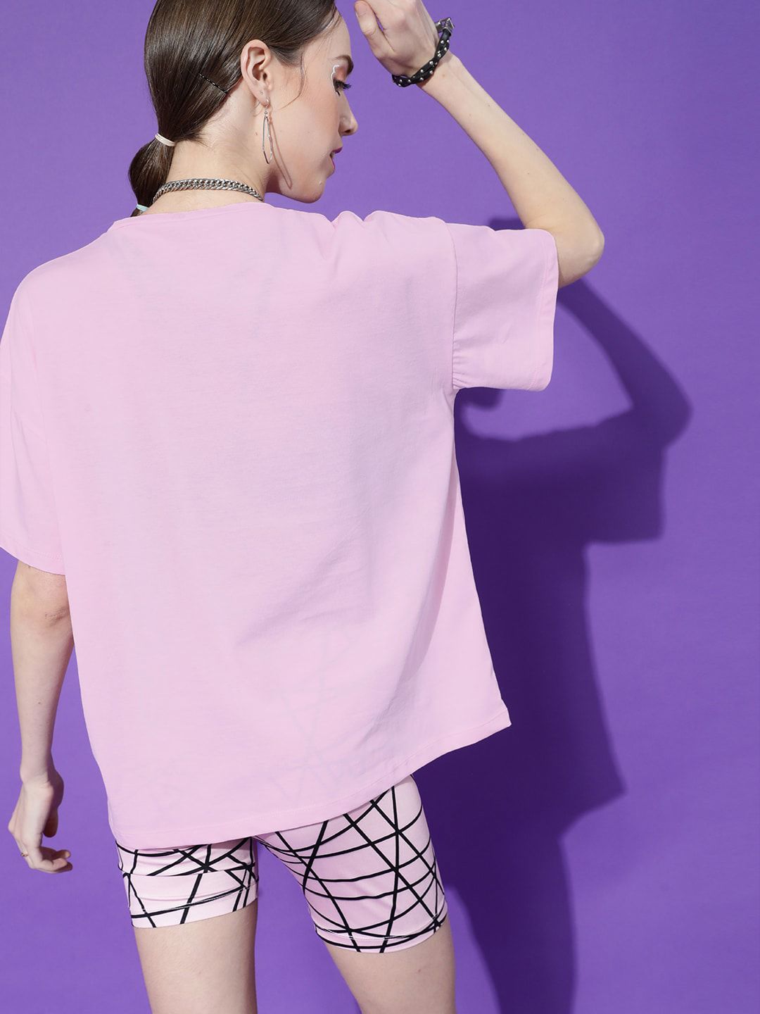 STREET 9 Women Pink Typography Printed Drop-Shoulder Pure Cotton T-shirt