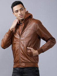 HIGHLANDER Men Brown Solid Biker Jacket