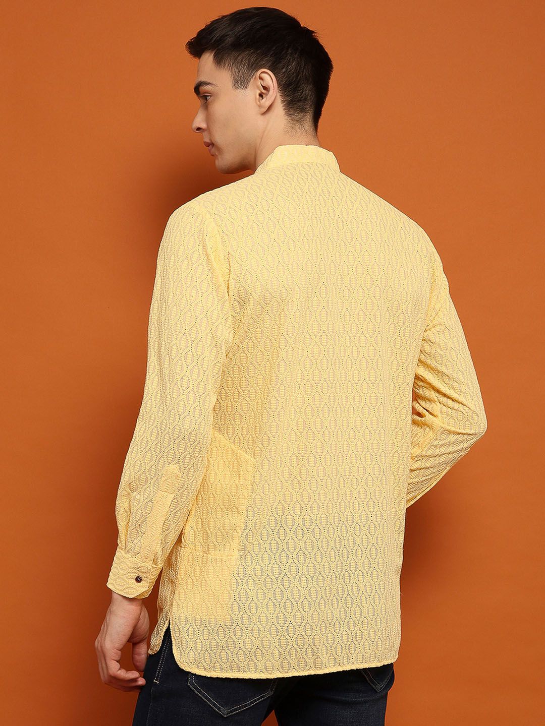 House of Chikankari Men Yellow Cotton Chikankari Embroidered Kurta