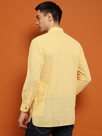 House of Chikankari Men Yellow Cotton Chikankari Embroidered Kurta