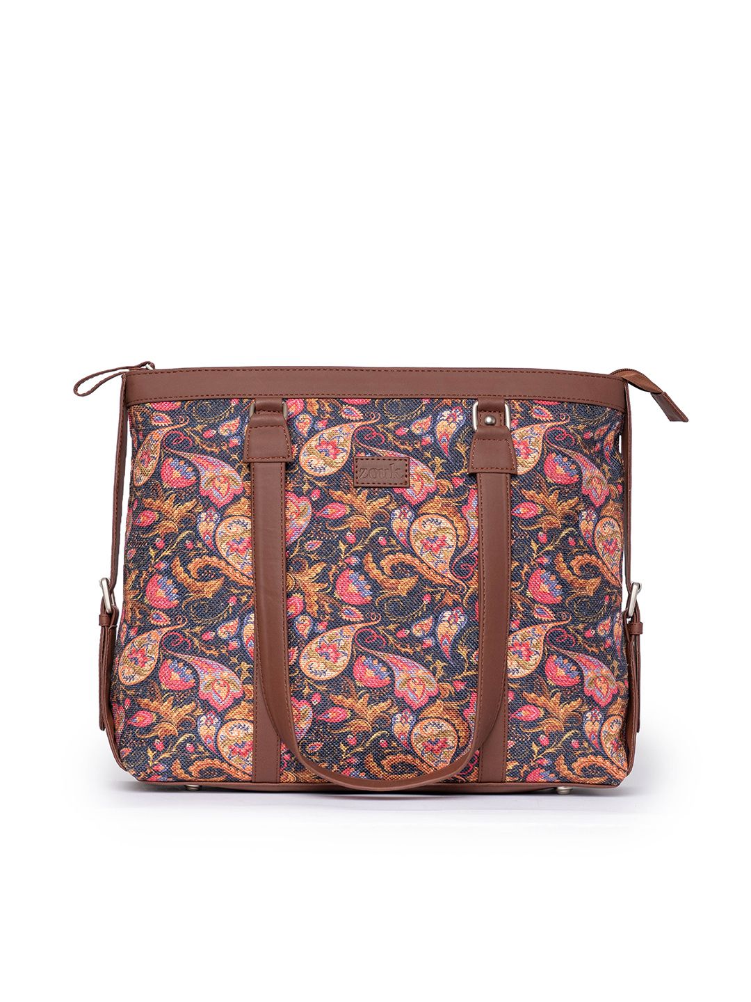 ZOUK Navy Blue & Pink Printed Vegan Leather Sustainable Shoulder 16 Inch Laptop Tote Bag