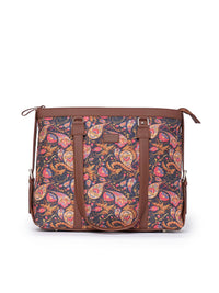 ZOUK Navy Blue & Pink Printed Vegan Leather Sustainable Shoulder 16 Inch Laptop Tote Bag
