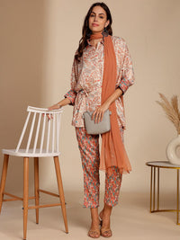 Anouk Floral Printed Top & Trousers With Dupatta