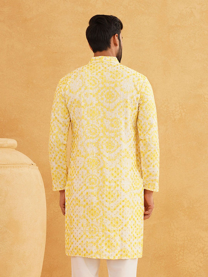 SOJANYA Geometric Embroidered Mandarin Collar Sequined Pure Cotton Straight Kurta