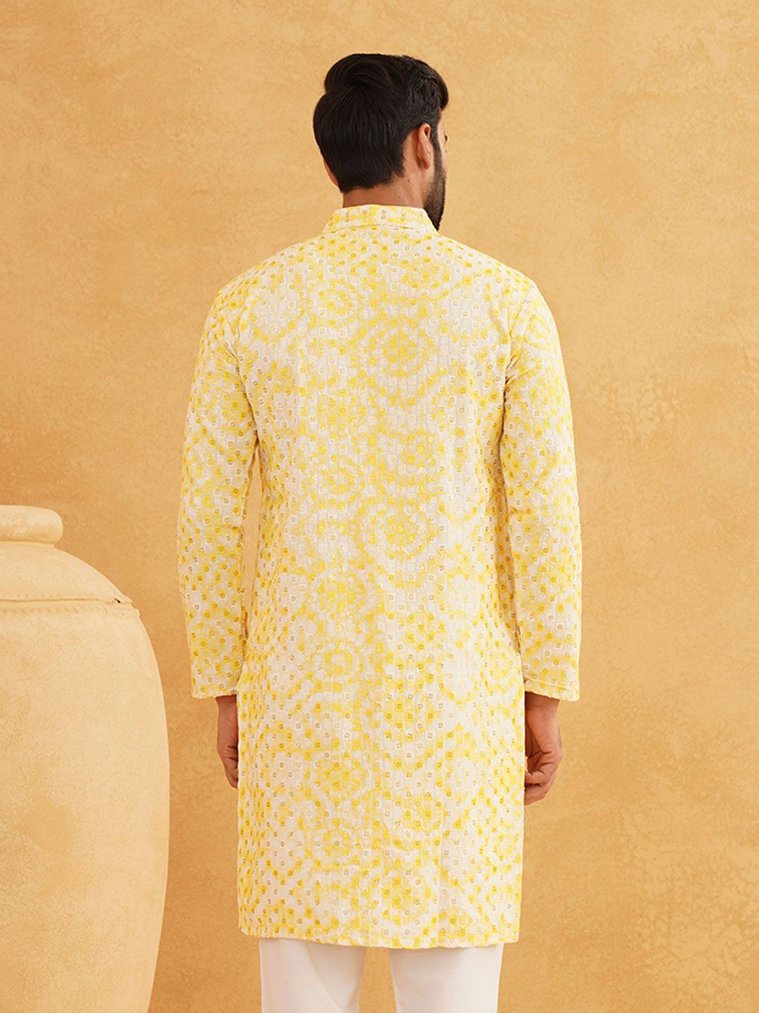 SOJANYA Geometric Embroidered Mandarin Collar Sequined Pure Cotton Straight Kurta