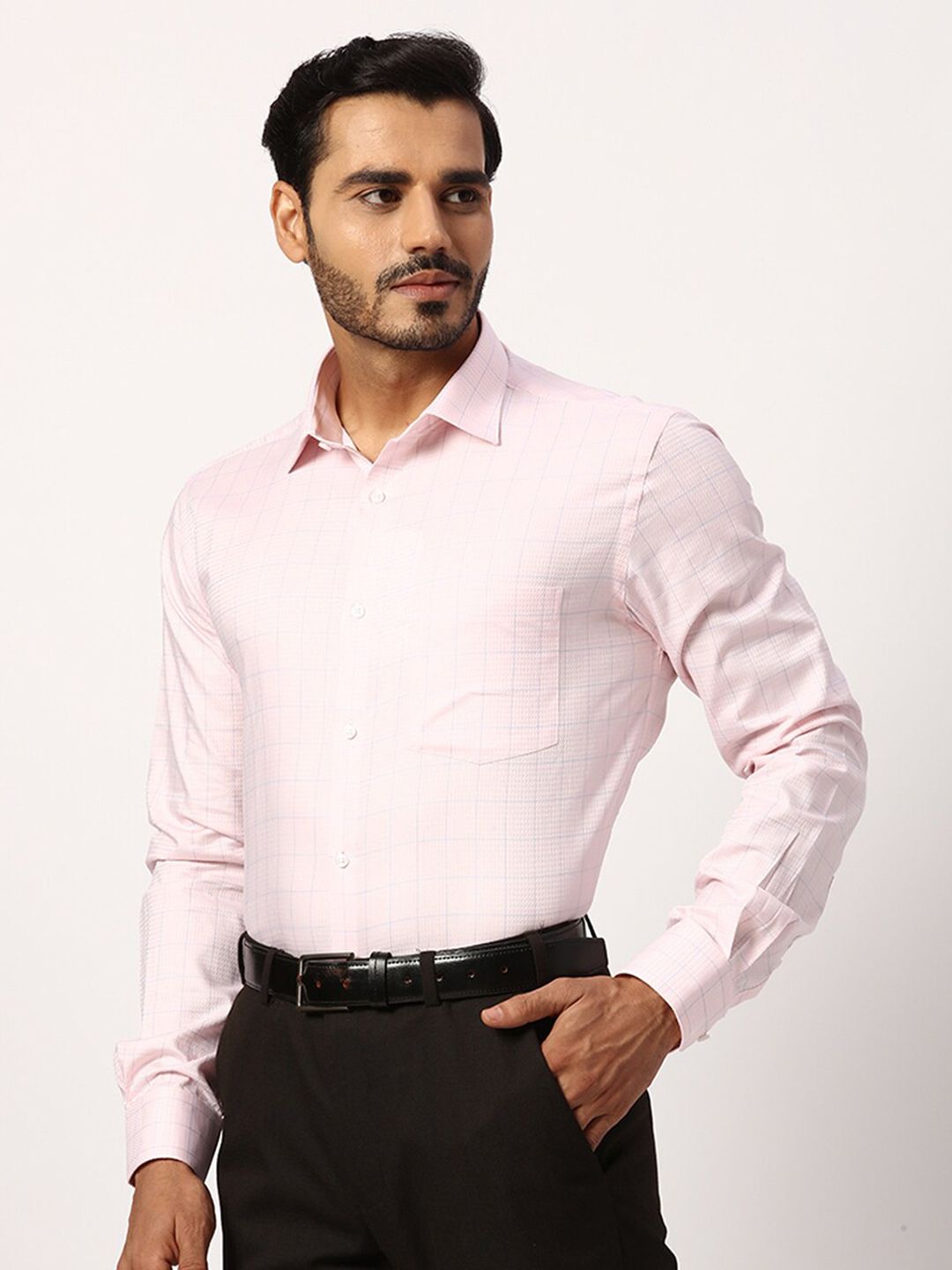Park Avenue Slim Fit Grid Tattersall Checks Cotton Formal Shirt