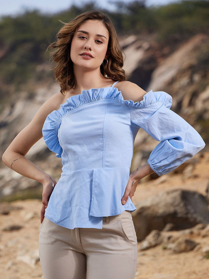 Athena One Shoulder Frill Fitted Top
