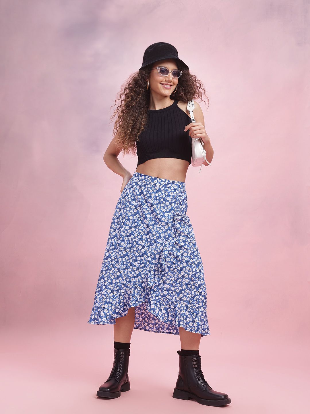 DressBerry Floral Print Ruffled Tulip Skirt