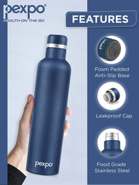 Pexpo Denim Blue OREO-ISI Certified Thermosteel Hot Insulated Water Bottle 750ml