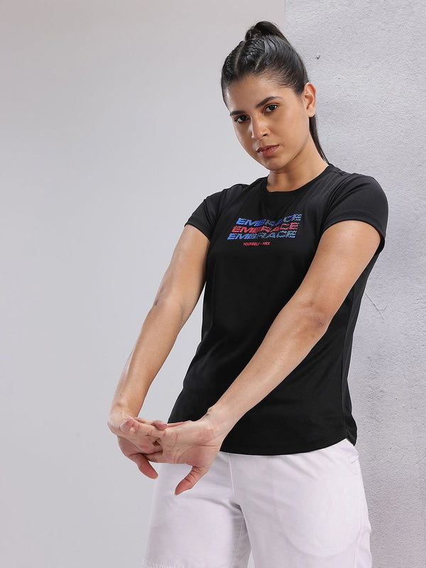 HRX by Hrithik Roshan Women Twin Collection Typography Printed Rapid-Dry Training T-shirt