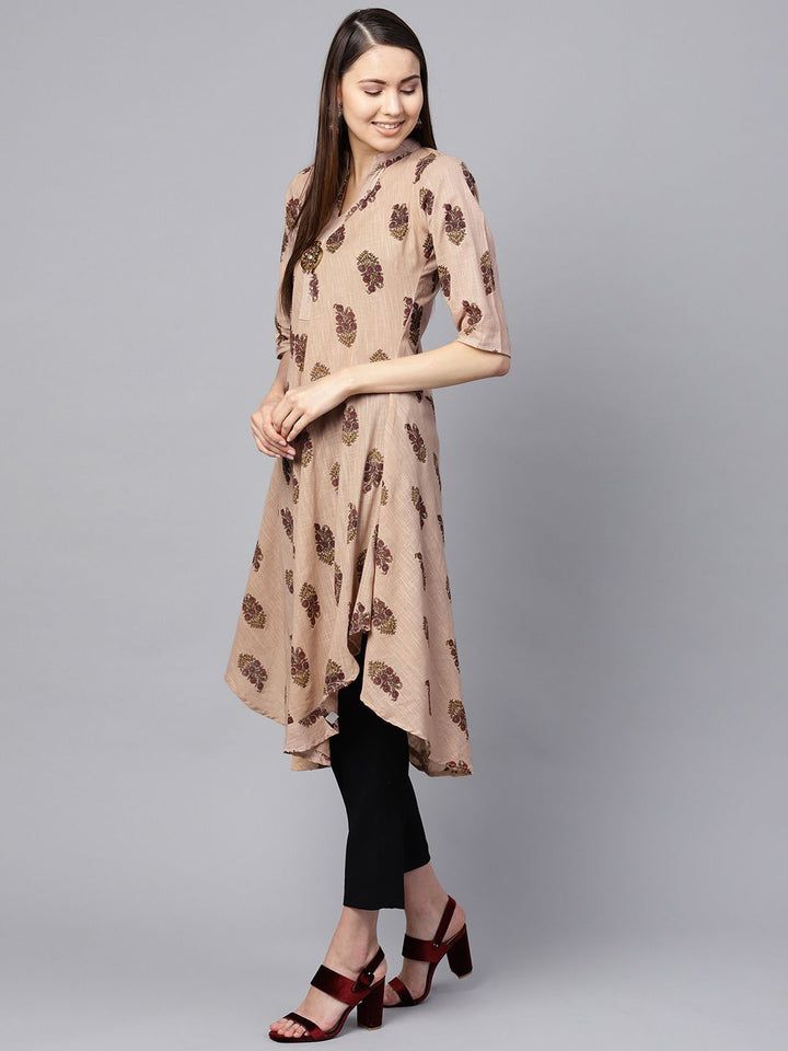 SOJANYA Kurta A-Line Bercetak Wanita Beige & Merah
