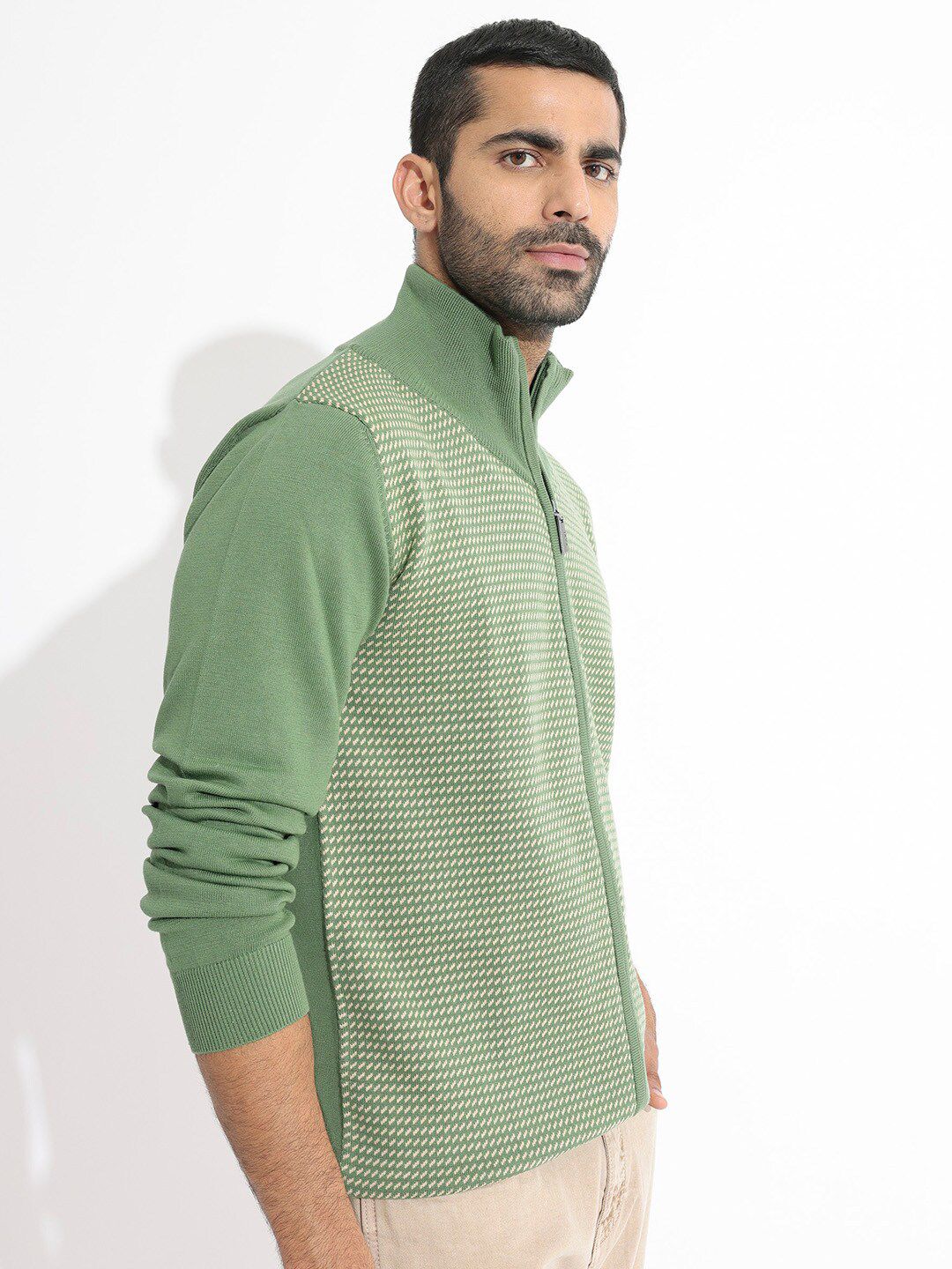 RARE RABBIT Men Heritage Solid Turtle Neck Cardigan