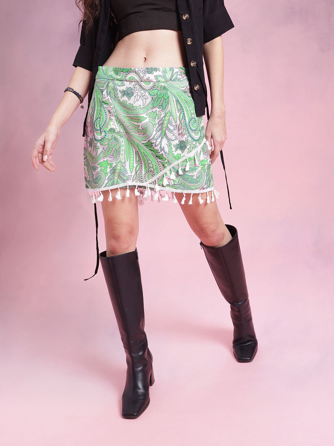 DressBerry Paisley Print Skorts with Tassels